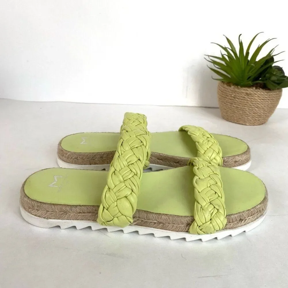 Marc Fisher Jaimee Lime Leather Slides Citron 7.5
